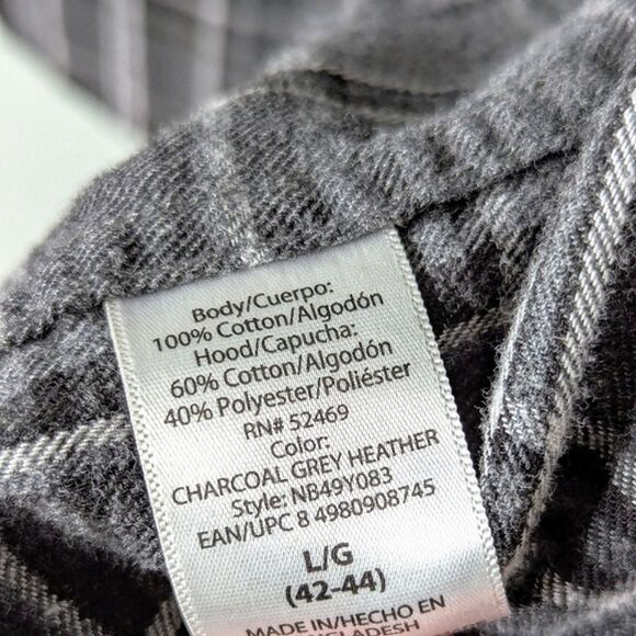 No Boundaries Hooded 100% Cotton Gray Black Plaid Long Sleeve Shacket 42-44 L - Picture 9 of 9